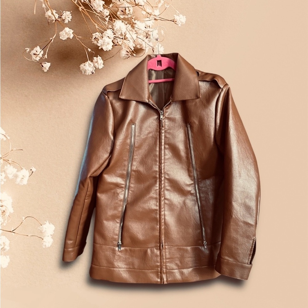Faux Leather Brown Leather Jacket